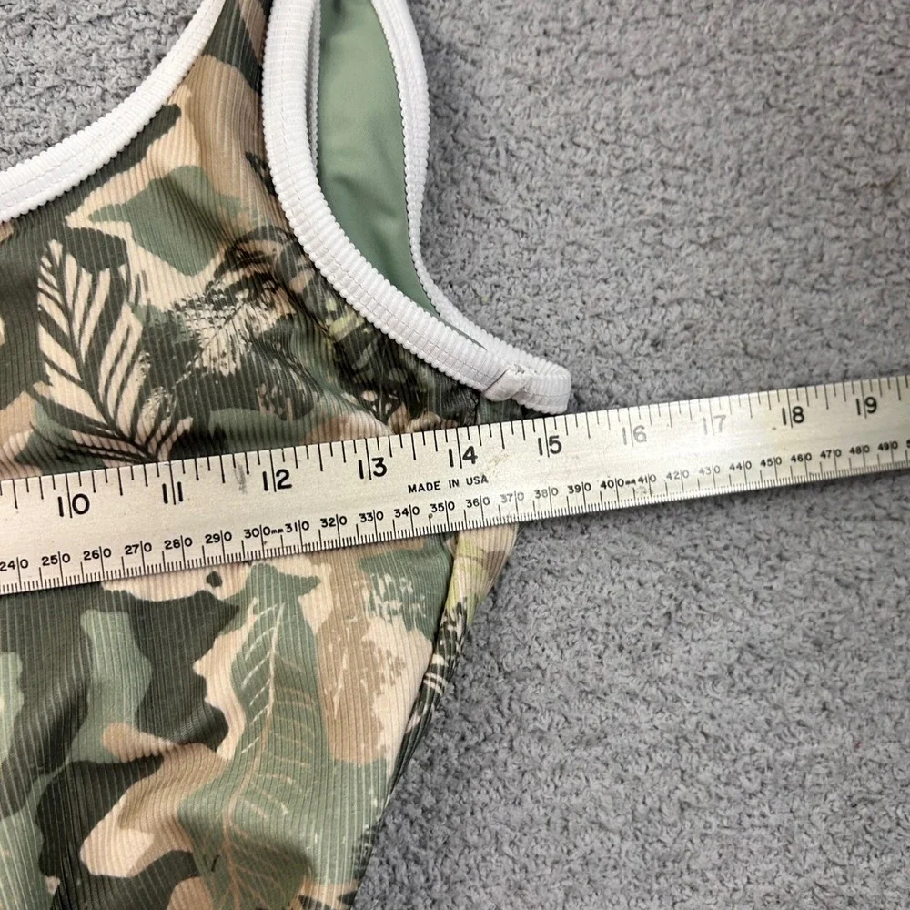LainSnow One Piece Swimsuit Camo Tropical XS Ribbed High Cut Beach Sporty Boho